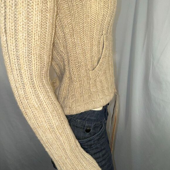 Vintage Y2K Abercrombie & Fitch Lambswool Knit Hoodie Sweater | Beige Ribbed Pul - Picture 6 of 15